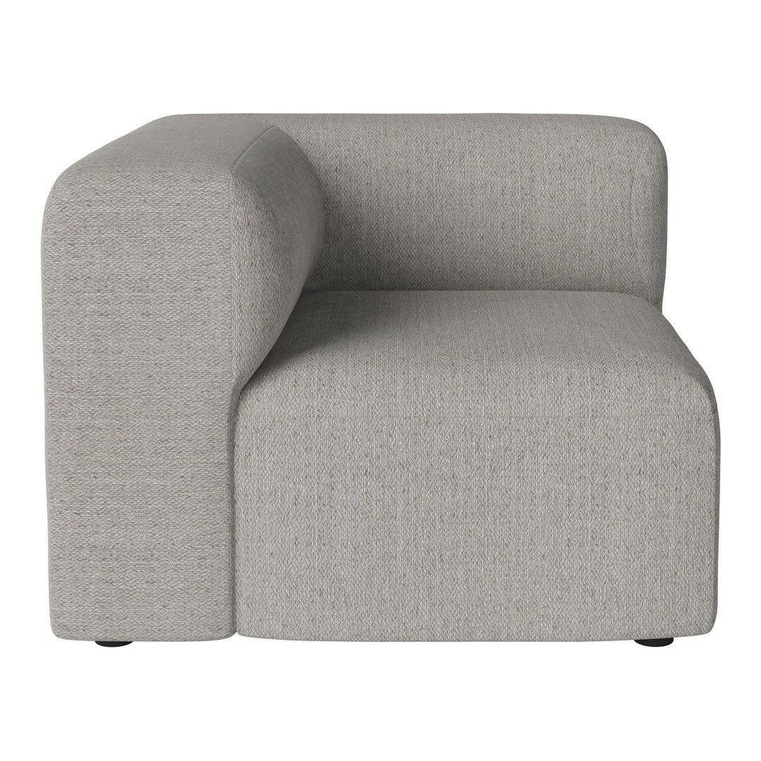 Gray textured corner sofa with a modern, minimalist design and rounded edges. Perfect for contemporary interiors.