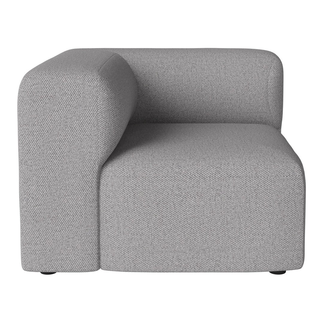 Grey upholstered modular sofa with a smooth, solid pattern and modern, rounded edges. Perfect for contemporary spaces.