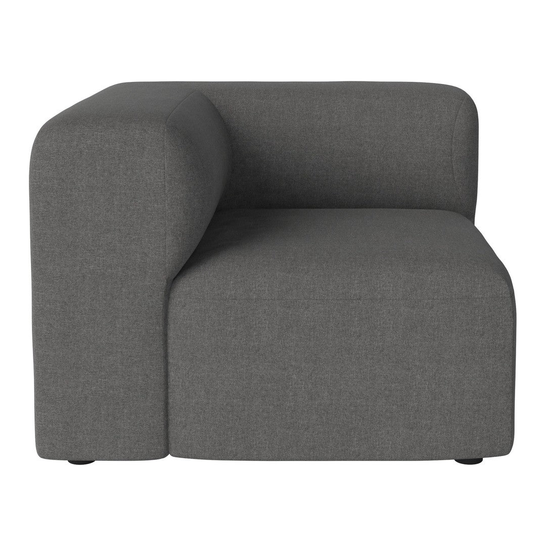 Gray upholstered corner sofa with a smooth, modern shape and subtle texture, perfect for contemporary interiors.