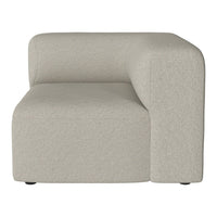 Beige L-shaped modular sofa with a textured fabric pattern, featuring a modern and minimalist design.