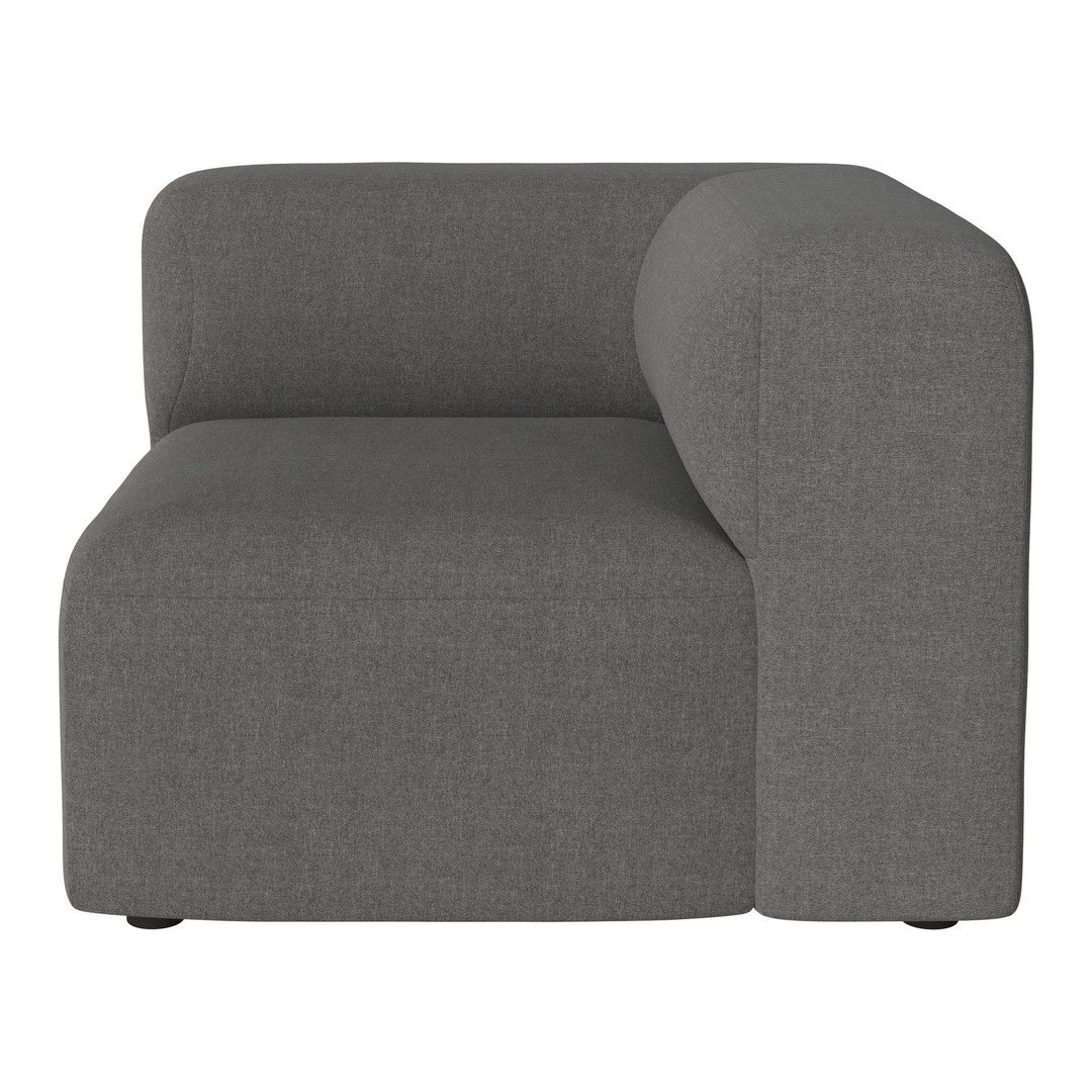 Stylish gray upholstered modular sofa with a smooth, minimalist design and rounded edges. Perfect for modern decor.