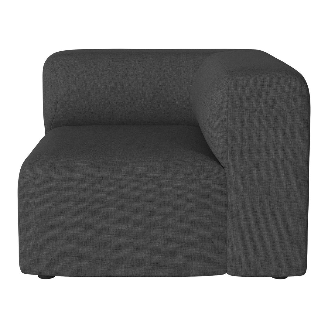 Modern gray fabric corner sofa with a minimalist design and clean lines, perfect for contemporary interiors.