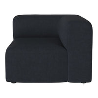 Black upholstered modular sofa with a minimalist design and smooth texture.