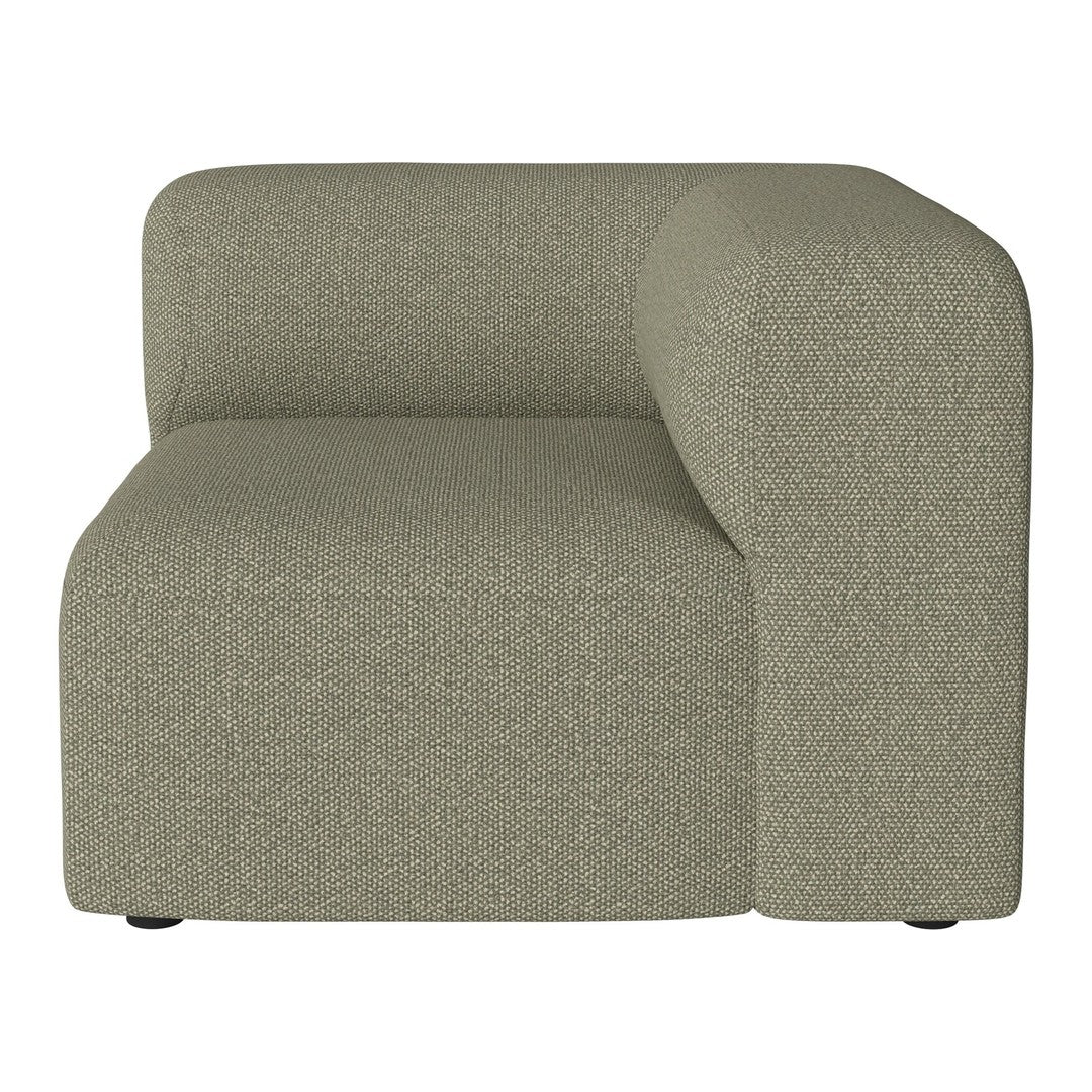 Taupe upholstered modular chair with a textured, soft fabric pattern, featuring a modern curved design.