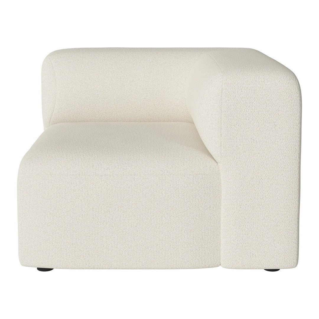 "Modern ivory corner sofa with a smooth, textured fabric finish and minimalist design."