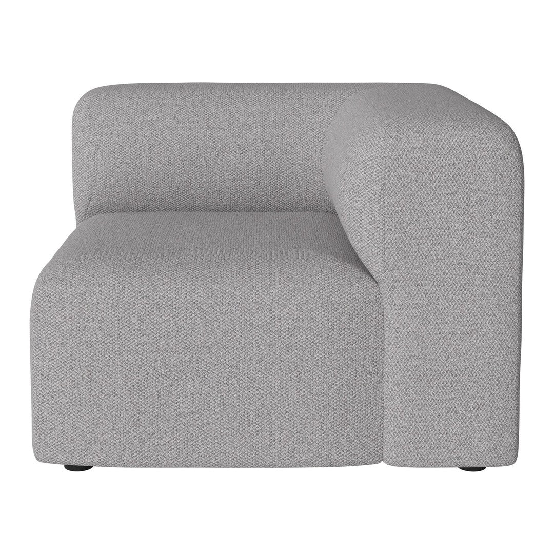 "Contemporary gray upholstered armchair with a textured pattern and modern, curved design."