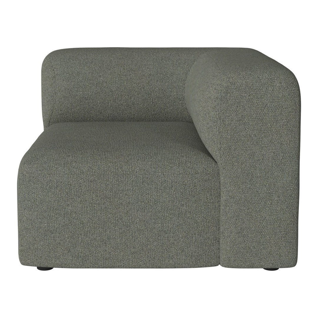 Textured light gray sofa section with a modern curved design, perfect for contemporary living spaces.