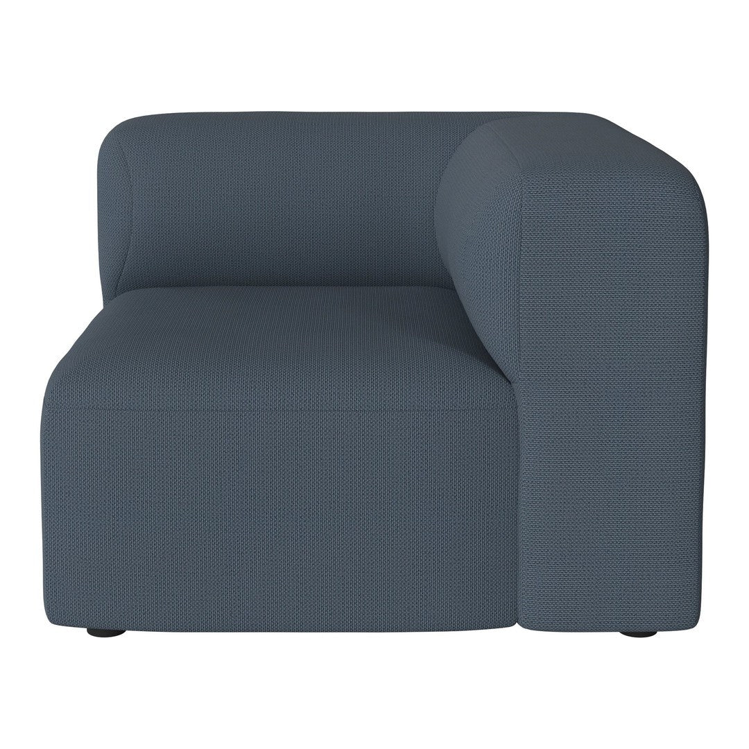 Dark blue textured armchair with a modern, minimalist design and subtle ribbed pattern. Ideal for contemporary decor.