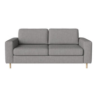 Gray fabric sofa with clean lines and a minimalist design, featuring light wood legs. Perfect for modern decor.