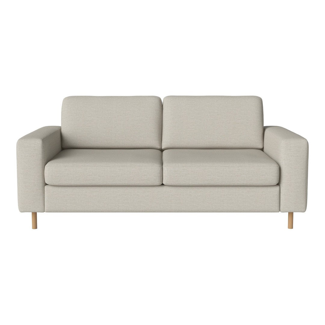 Light beige sofa with a smooth fabric texture and simple, modern design. Perfect for minimalist decor.
