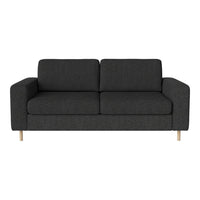 Modern gray sofa with a textured fabric and wooden legs, perfect for contemporary living spaces.