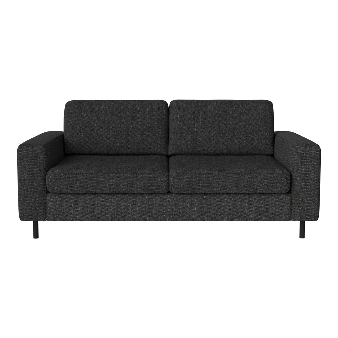 Dark gray sofa with a textured fabric pattern and clean modern lines. Perfect for a contemporary living space.