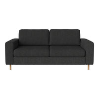 Dark gray fabric sofa with clean lines and light wooden legs, perfect for modern living spaces.