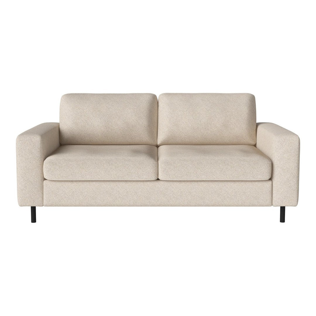 Light beige fabric sofa with clean lines and minimalist design. Perfect for modern living spaces.