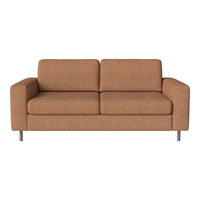 Brown textured fabric sofa with clean lines and silver metal legs, perfect for modern interiors.