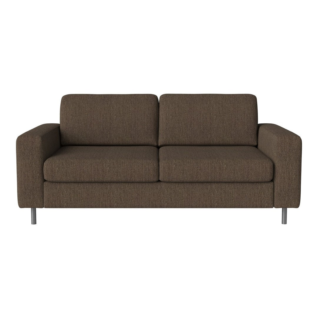 Brown textured sofa with a minimalist design and silver legs, perfect for modern living spaces.