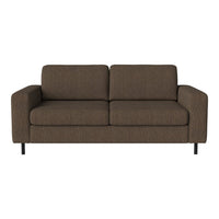 Brown upholstered sofa with a textured pattern and minimalist design, featuring black metal legs. Ideal for modern decor.