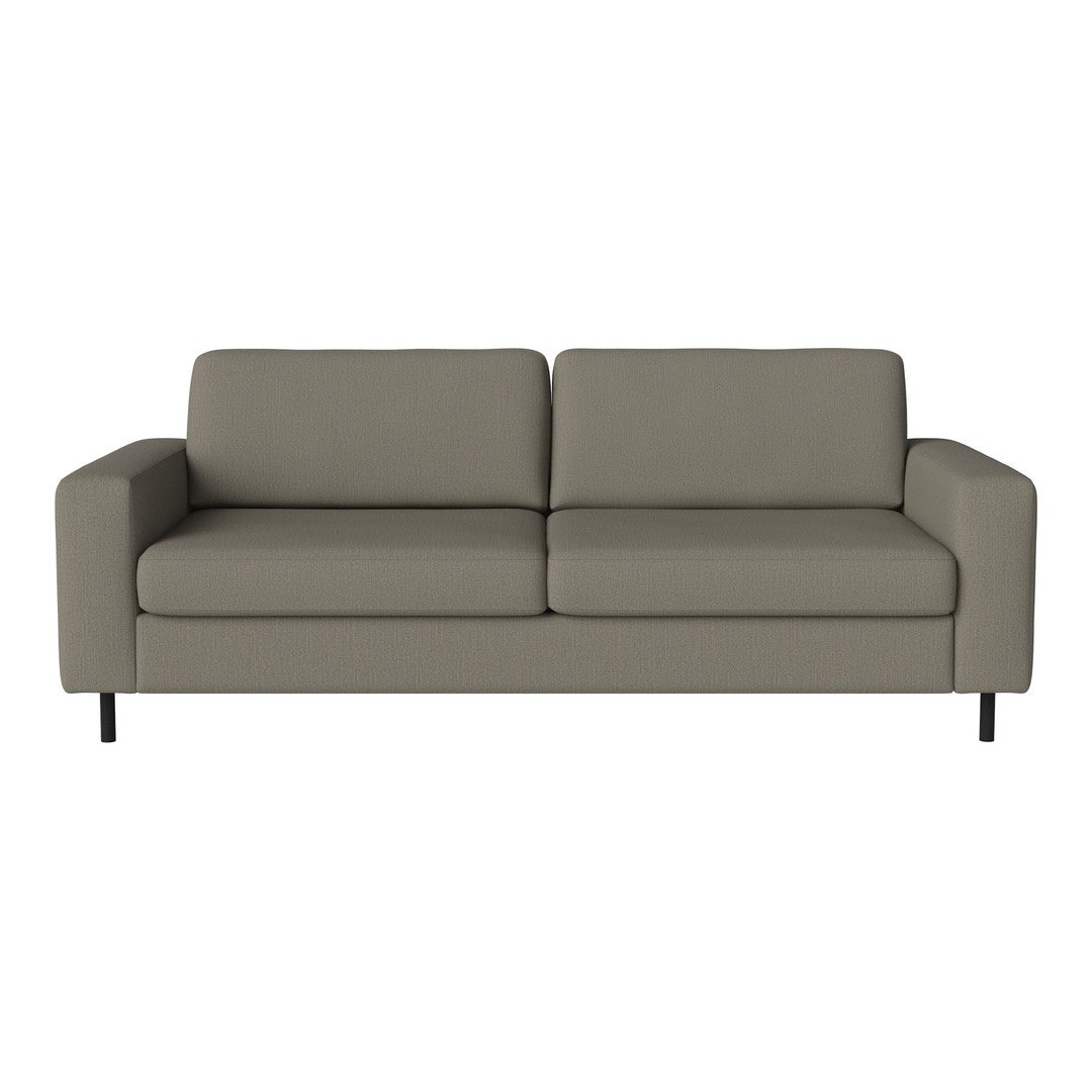 Stylish gray sofa with a sleek, minimalistic design and smooth, textured upholstery. Ideal for modern interiors.