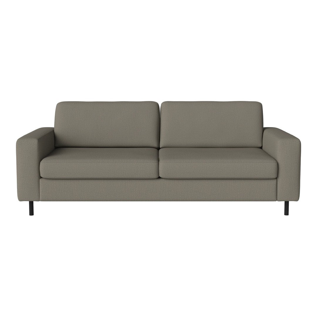 Stylish gray sofa with a minimalist design and smooth upholstery, perfect for modern living spaces.