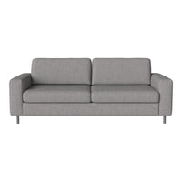 Modern gray fabric sofa with a minimalist design and clean lines, perfect for contemporary living spaces.