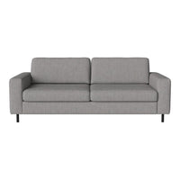 Gray fabric sofa with a minimalist design, featuring clean lines and subtle texture for a modern aesthetic.