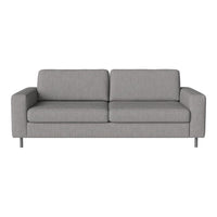Gray upholstered sofa with a minimalist design and smooth, textured fabric. Perfect for modern interiors.