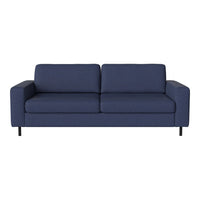 Navy blue fabric sofa with a modern, minimalist design and subtle textured pattern. Perfect for contemporary living spaces.
