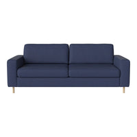 Navy blue sofa with a smooth texture and minimalist design, perfect for modern home decor.