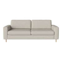 Light gray modern sofa with a minimalist design and smooth fabric, featuring wooden legs for a contemporary look.