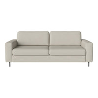 Light grey modern sofa with clean lines and a textured fabric pattern, featuring brushed steel legs.