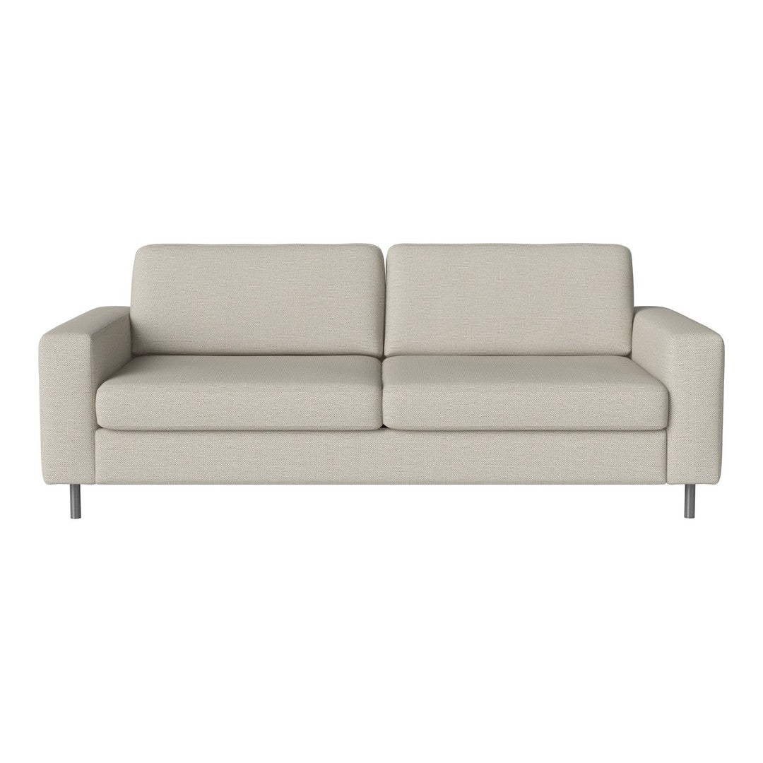 Light beige sofa with a sleek, modern design and minimalist lines, ideal for contemporary living spaces.