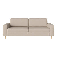 Light beige sofa with a smooth, textured fabric and minimalist design, featuring wooden legs for a stylish touch.