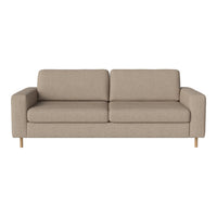 Beige fabric sofa with clean lines and minimalist design, featuring a subtle texture on the upholstery.
