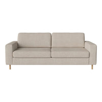 Light beige sofa with a textured fabric and minimalistic design, perfect for modern living spaces.