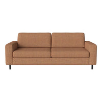 Brown fabric sofa with a sleek design and textured pattern, ideal for modern living spaces.