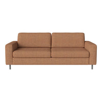 Brown textured fabric sofa with smooth, modern lines and silver legs, perfect for contemporary living rooms.