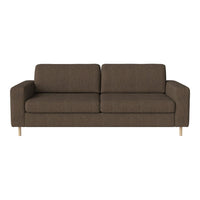 Brown fabric sofa with a textured pattern and light wooden legs, perfect for modern living spaces.