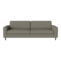 Sleek gray sofa with a minimalist design, featuring smooth upholstery and straight lines for a modern look.