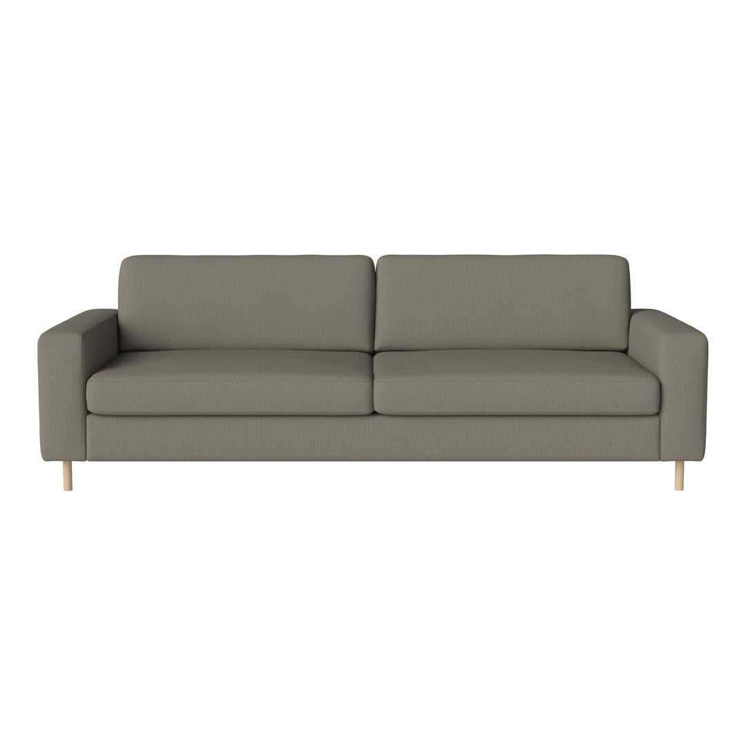 Sleek gray leather sofa with minimalist design and light wood legs, perfect for modern decor.