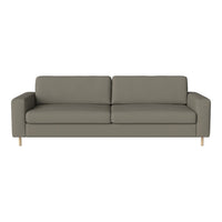 Sleek gray leather sofa with minimalist design and light wood legs, perfect for modern decor.