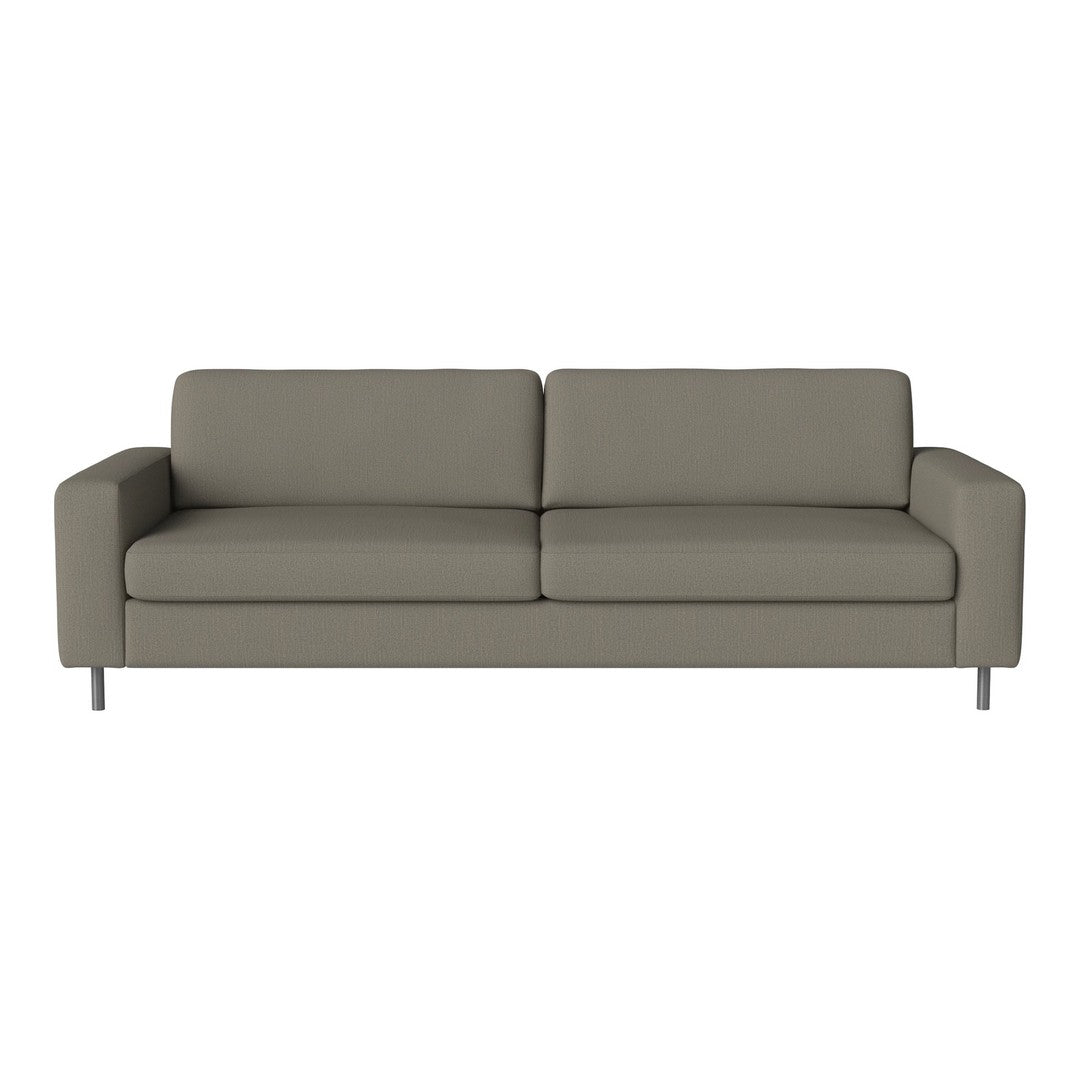 Modern grey sofa with a sleek, minimalist design and smooth fabric upholstery. Perfect for contemporary decor.
