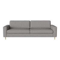 Gray upholstered sofa with a modern design and textured fabric, featuring a minimalist style and natural wood legs.