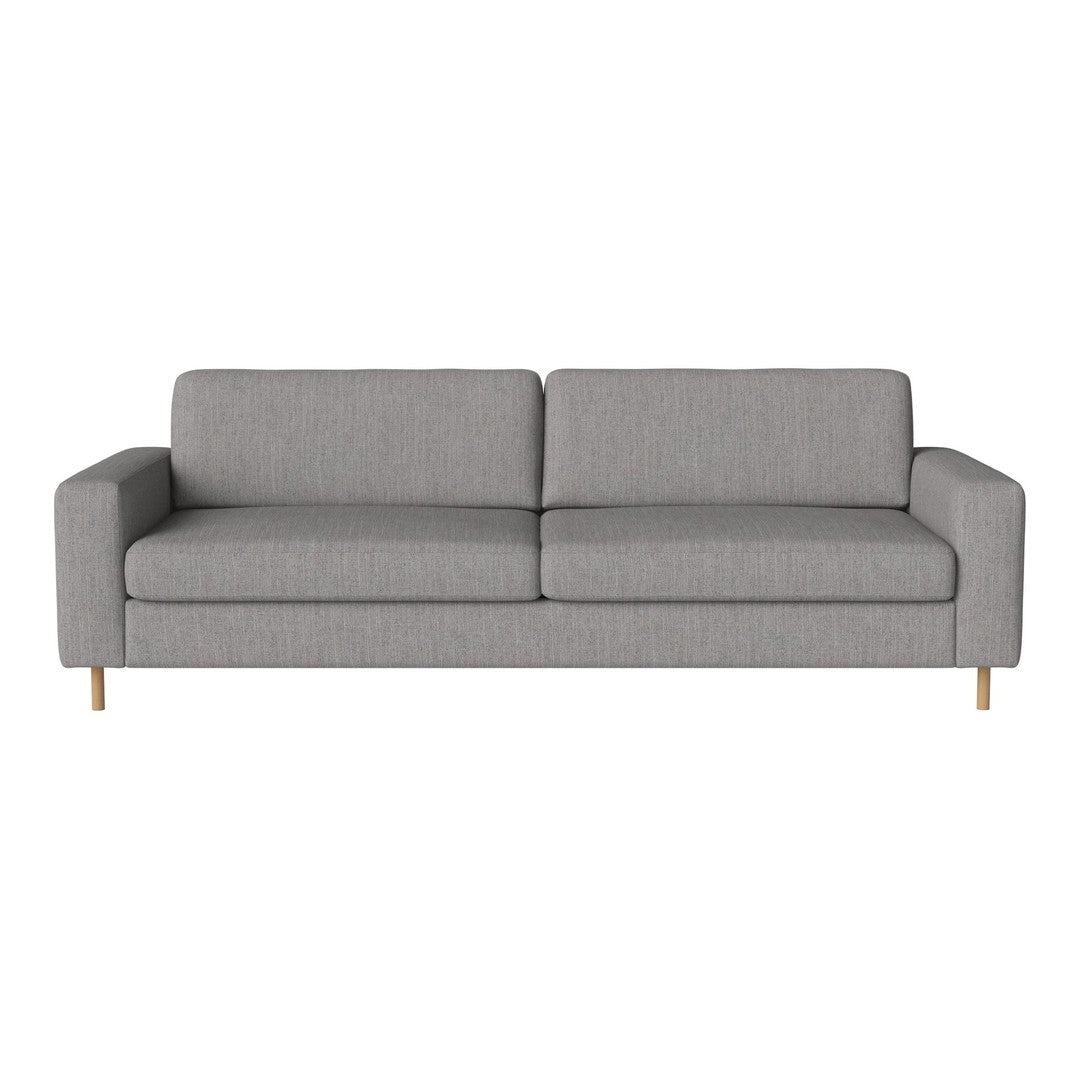 Gray modern sofa with a simple, textured pattern and light wood legs, perfect for contemporary living spaces.