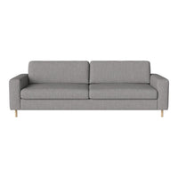 Gray fabric sofa with minimalist design and wooden legs, featuring a solid color pattern for a modern living space.
