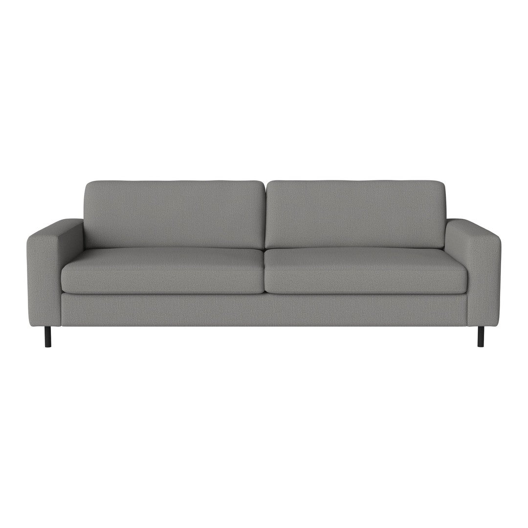 Stylish gray sofa with a sleek design and clean lines, featuring smooth upholstery and minimalistic appeal.