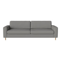 Gray sofa with a minimalist design and clean lines, featuring a smooth fabric texture and wooden legs.