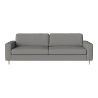 Modern gray sofa with a minimalist design and clean lines, featuring a solid color and smooth upholstery.