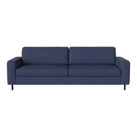 Modern navy blue sofa with a sleek fabric texture and minimalist design, perfect for contemporary interiors.