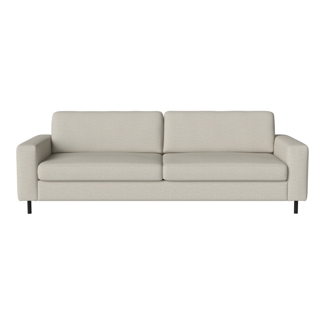 Light gray upholstered sofa with sleek lines and minimalist design, featuring a smooth surface and no visible patterns.