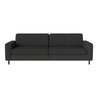 Modern gray sofa with a minimalist design and subtle texture, featuring a sleek black metal frame.